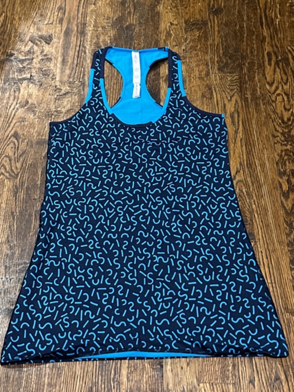 lululemon athletica Black Tank Top with Blue Abstract Print
